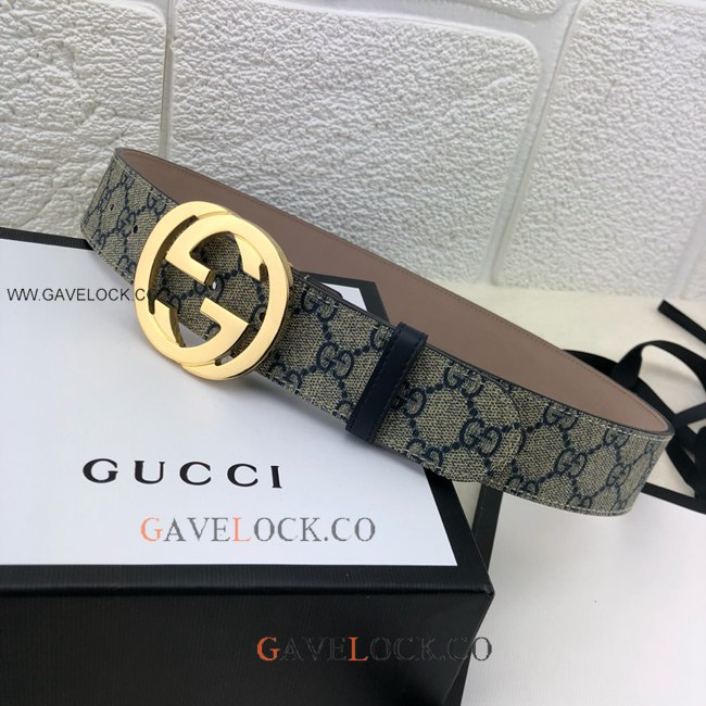 Gucci Leather Belt Classic PVC Monogram Brass GG Buckle